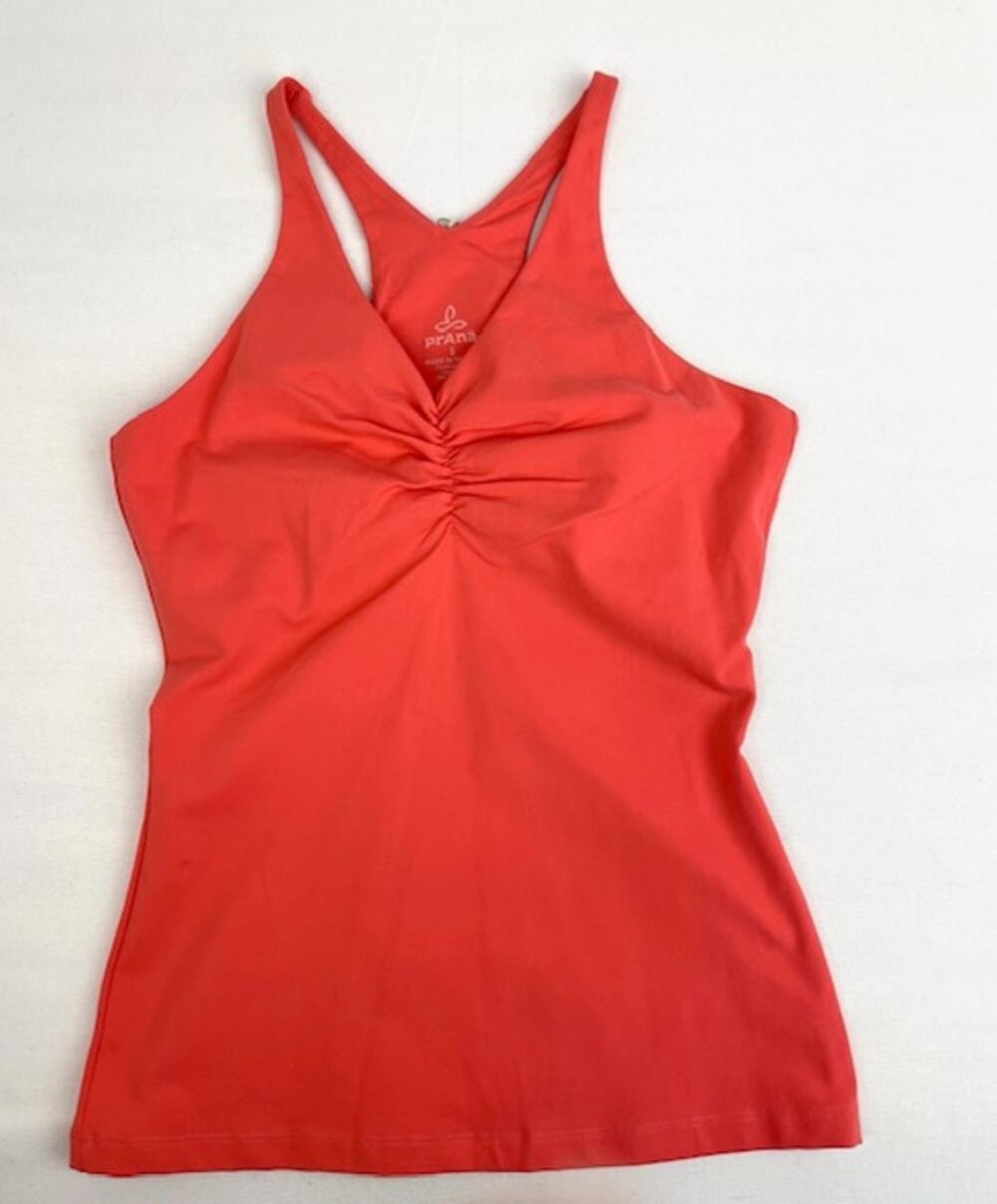 prAna Satin Chakara Coral Ruched Racerback Yoga Tank Top NWT Small Activewear
